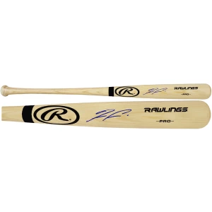 Ronald Acuna Jr Signed Rawlings Pro Blonde Black Ring Baseball Bat (Beckett)