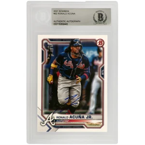 Ronald Acuna Jr Signed Atlanta Braves 2021 Bowman Baseball Card #62 - (Beckett Encapsulated)
