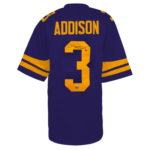 Jordan Addison Signed Purple Color Rush Custom Football Jersey - (Beckett)