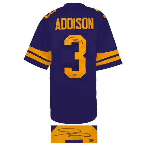 Jordan Addison Signed Purple Color Rush Custom Football Jersey - (Beckett) - Image 2