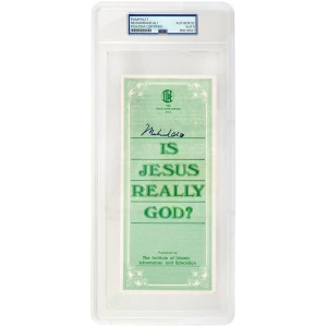 Muhammad Ali Signed Islamic Brochure 'Is Jesus Really God' Green 9x3 Pamplet - (PSA/DNA Encapsulated)