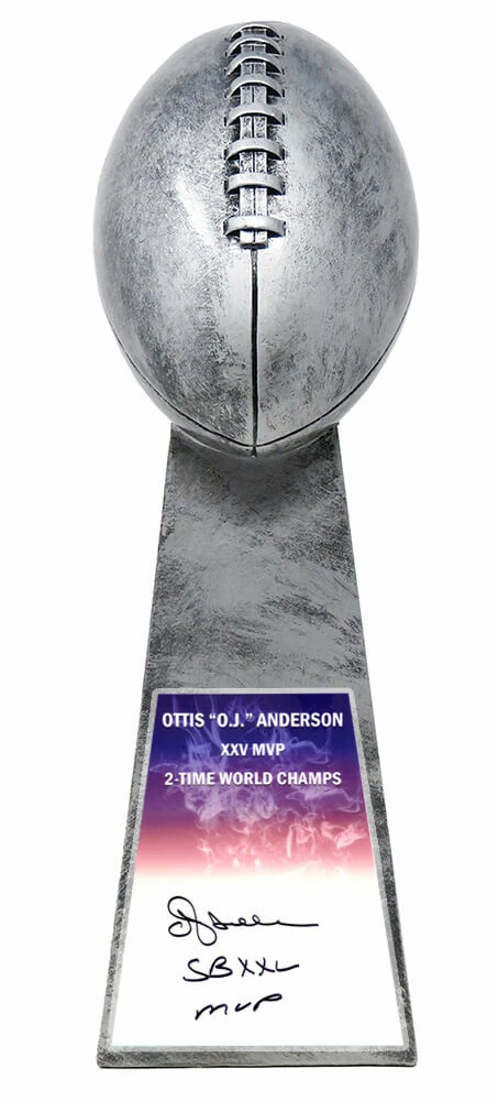 Ottis Anderson Signed Football World Champion 15 Inch Replica Silver Trophy w/SB XXV MVP