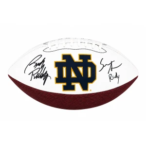 Sean Astin & Rudy Ruettiger Dual Signed Notre Dame Logo Brands White Logo Football w/Rudy