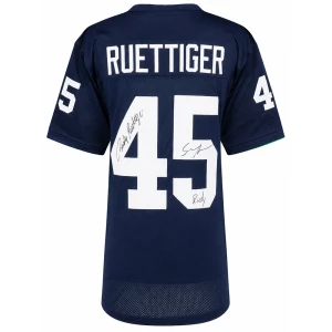 Sean Astin & Rudy Ruettiger Dual Signed Navy Custom College Football Jersey w/Rudy