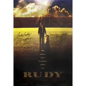 Sean Astin & Rudy Ruettiger Dual Signed Rudy 27x40 Full Size Movie Poster w/Play Like A Champion Today, Rudy