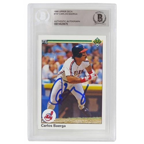 Carlos Baerga Signed Cleveland Indians 1990 Upper Deck Rookie Baseball Trading Card #737 - (Beckett Encapsulated)