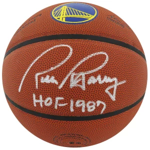 Rick Barry Signed Wilson Golden State Warriors Logo NBA Basketball w/HOF 1987