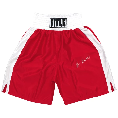 Iran Barkley Signed Title Red With White Trim Boxing Trunks