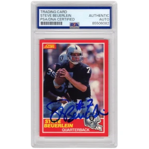 Steve Beuerlein Signed Oakland Raiders 1989 Score Football Rookie Trading Card #20 - (PSA Encapsulated)