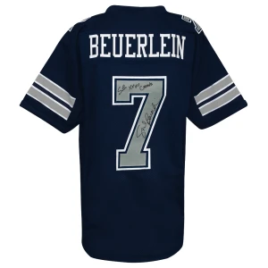 Steve Beuerlein Signed Navy Custom Football Jersey w/SB XXVII Champs