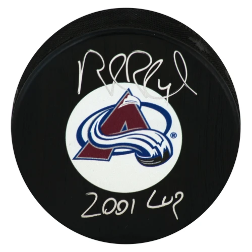 Rob Blake Signed Colorado Avalanche Medium Logo Hockey Puck w/2001 Cup