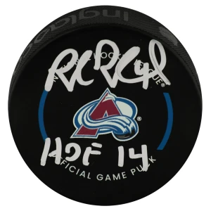 Rob Blake Signed Colorado Avalanche Logo Official Hockey Puck w/HOF'14