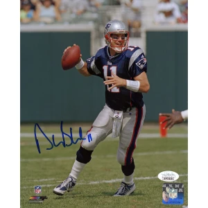 Drew Bledsoe Signed New England Patriots Dropback Action 8x10 Photo - (JSA)