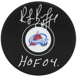 Ray Bourque Signed Colorado Avalanche Logo Hockey Puck w/HOF'04