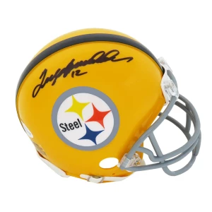 Terry Bradshaw Signed Pittsburgh Steelers Throwback Gold Riddell Mini Helmet (Beckett)