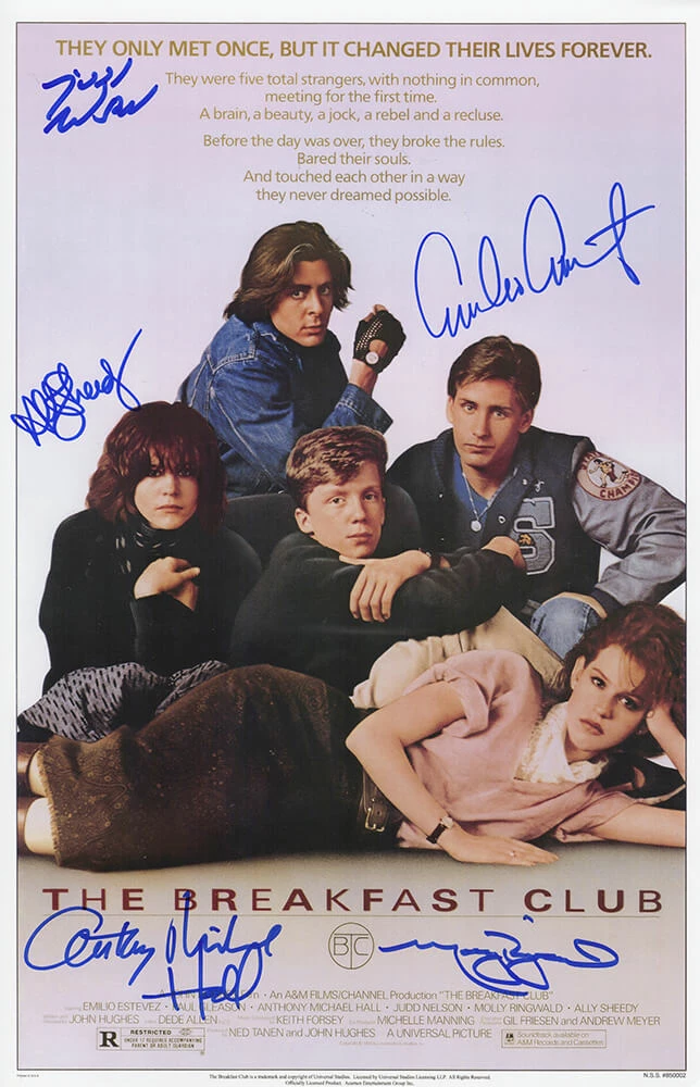 The Breakfast Club Cast Signed The Breakfast Club 11x17 Movie Poster (Estevez, Ringwald, Nelson, Hall, Sheedy)
