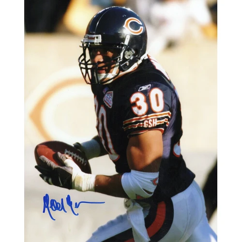Mike Brown Signed Chicago Bears Navy Jersey Action With Football 8x10 Photo
