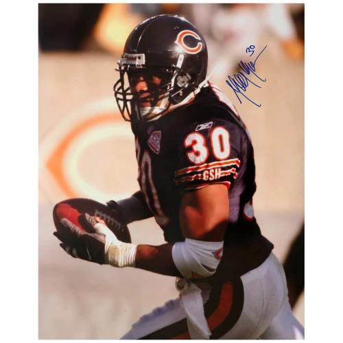 Mike Brown Signed Chicago Bears Navy Jersey Action With Football 16x20 Photo