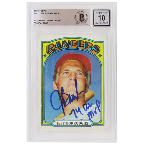 Jeff Burroughs Signed Texas Rangers 1972 Topps Baseball Rookie Card #191 w/74 AL MVP - (Beckett - Auto Grade 10)