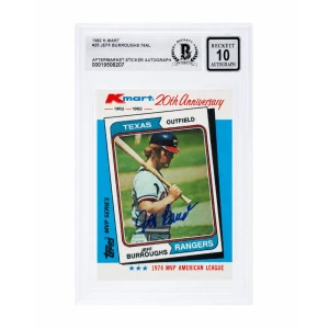 Jeff Burroughs Signed Rangers 1982 Topps Kmart Baseball Trading Card #25 - (Beckett - Auto Sticker - Grade 10)