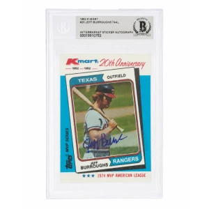 Jeff Burroughs Signed Rangers 1982 Topps Kmart Baseball Trading Card #25 - (Beckett - Auto Sticker)