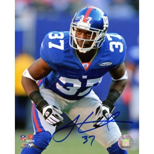James Butler Signed New York Giants Blue Jersey Close Up Action 8x10 Photo