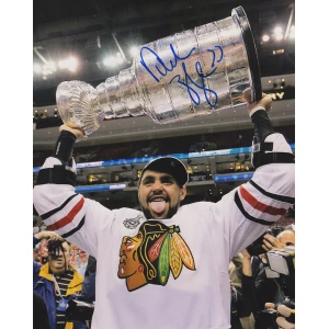 Dustin Byfuglien Signed Blackhawks 2010 SC Holding Trophy 8x10 Photo