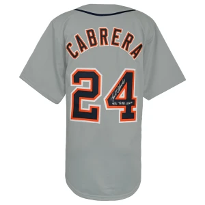 Miguel Cabrera Signed Grey Custom Baseball Jersey w/2012 Triple Crown