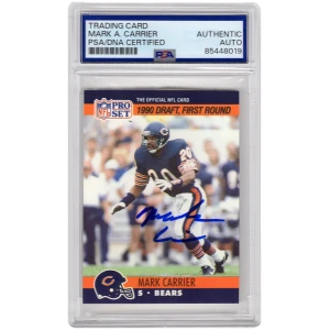 Mark Carrier Signed Bears 1990 Pro Set Rookie Football Card #674 - (PSA Encapsulated)