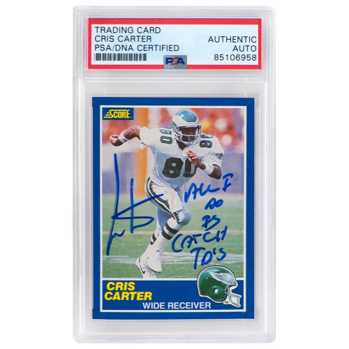 Cris Carter Signed 1989 Score Football Rookie Card #72 w/All I Do Is Catch TD's - (PSA Encapsulated)