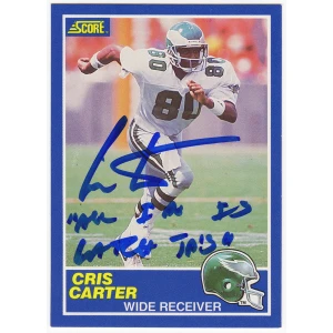 Cris Carter Signed 1989 Score Football Rookie Card #72 w/All I Do Is Catch TD's