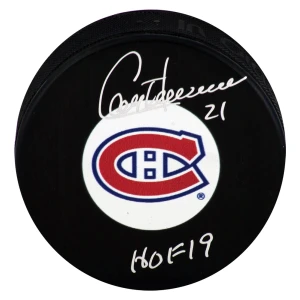 Guy Carbonneau Signed Montreal Canadiens Medium Logo Hockey Puck w/HOF'19