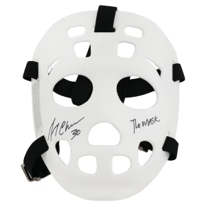 Gerry Cheevers Signed White Throwback Goalie Mask With Black Straps w/The Mask