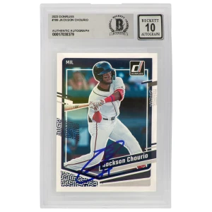 Jackson Chourio Signed Brewers 2023 Donruss Rookie Baseball Card #106 - (Beckett / Auto Grade 10)