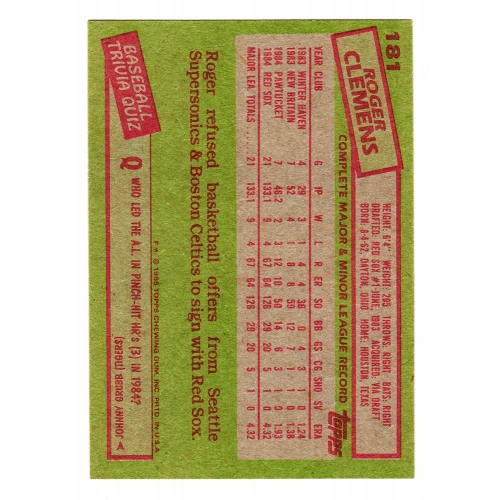 Roger Clemens Signed Boston Red Sox 1985 Topps Rookie Baseball Card #181 - Image 2