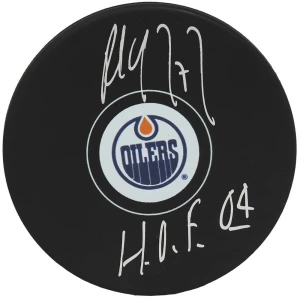 Paul Coffey Signed Edmonton Oilers Logo Hockey Puck w/HOF'04