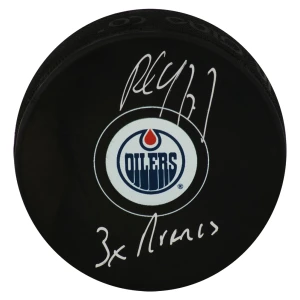 Paul Coffey Signed Edmonton Oilers Logo Hockey Puck w/3x Norris