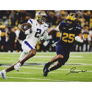 Junior Colson Signed Michigan Wolverines Navy Jersey Action vs Washington 8x10 Photo