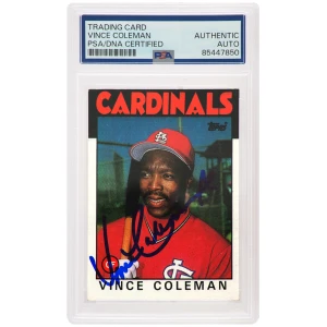 Vince Coleman Signed Cardinals 1986 Topps Baseball Trading Card #370 - (PSA Encapsulated)