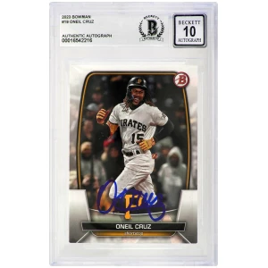 Oneil Cruz Signed Pittsburgh Pirates 2023 Bowman Baseball Card #19 - (Beckett / Auto Grade 10)