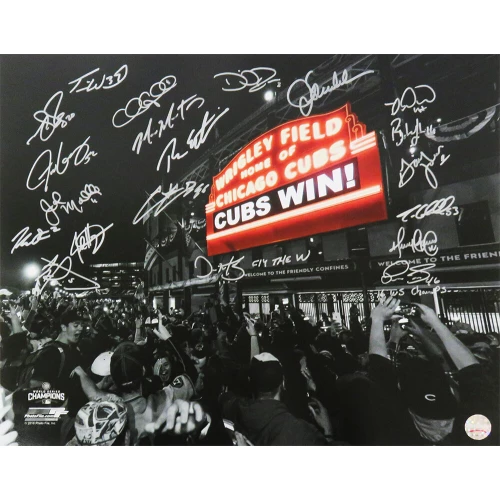 2016 Chicago Cubs Team Signed Chicago Cubs 2016 World Series Wrigley Field Marquee Spotlight 16x20 Photo (21 Sigs)