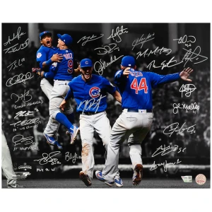 2016 Chicago Cubs Team Signed Cubs 2016 World Series Infielders Celebration Spotlight 16x20 Photo (25 Sigs)