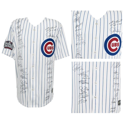 2016 Chicago Cubs Team Signed Cubs Joe Maddon 2016 WS Patch White Pinstripe Majestic Jersey w/WS MVP (26 Sigs) - Image 2