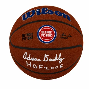 Adrian Dantley Signed Detroit Pistons Logo Wilson Alliance NBA Basketball w/HOF 2008