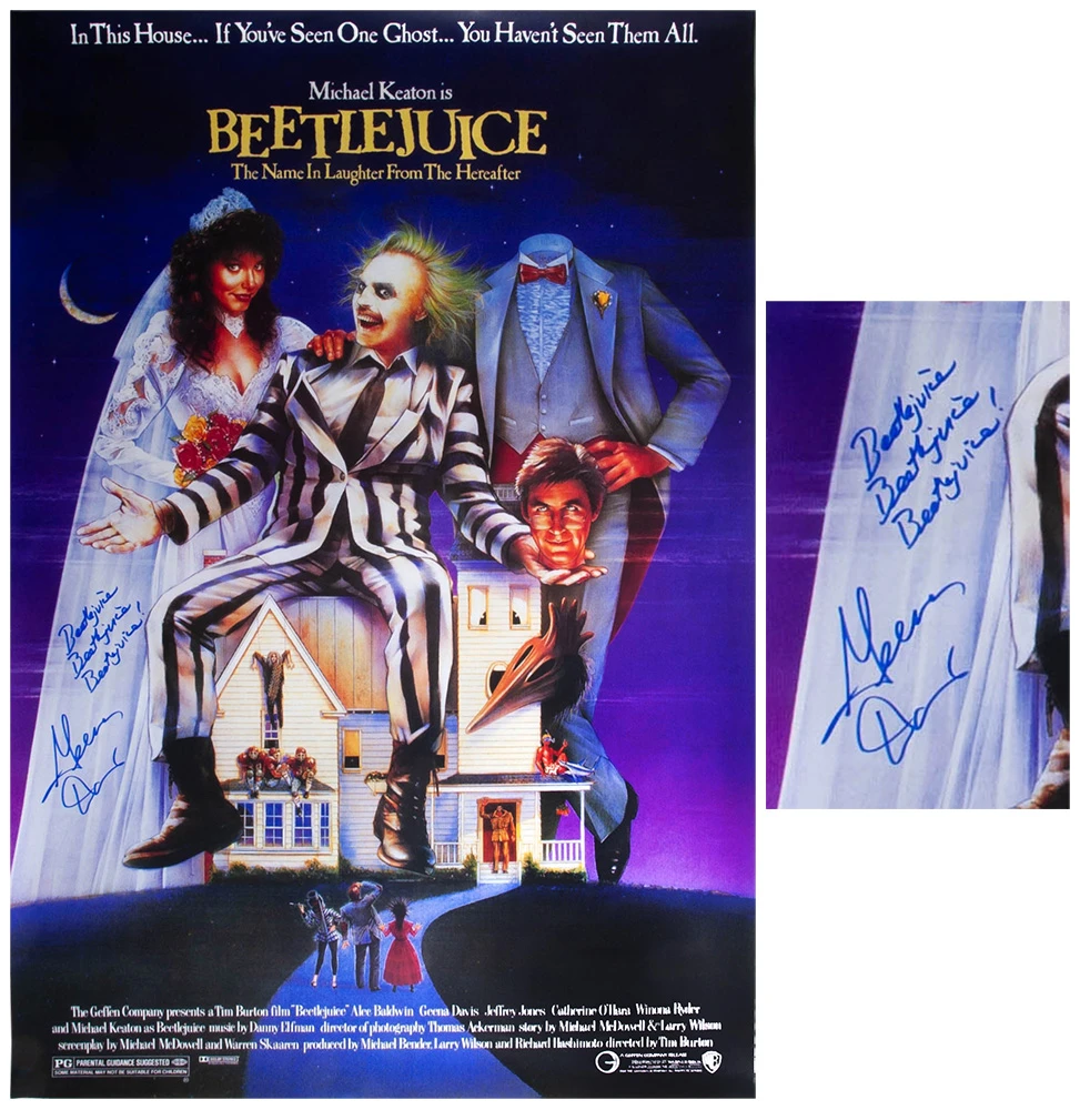 Geena Davis Signed Beetlejuice 27x40 Full Size Movie Poster w/Beetlejuice, Beetlejuice, Beetlejuice - Image 2