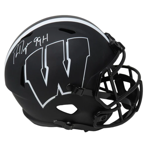 Ron Dayne Signed Wisconsin Badgers Eclipse Black Matte Riddell Full Size Speed Replica Helmet w/99H