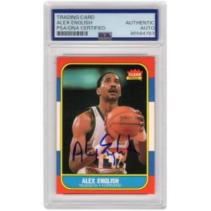 Alex English Signed Denver Nuggets 1986 Fleer Basketball Trading Card #30 - (PSA Encapsulated)