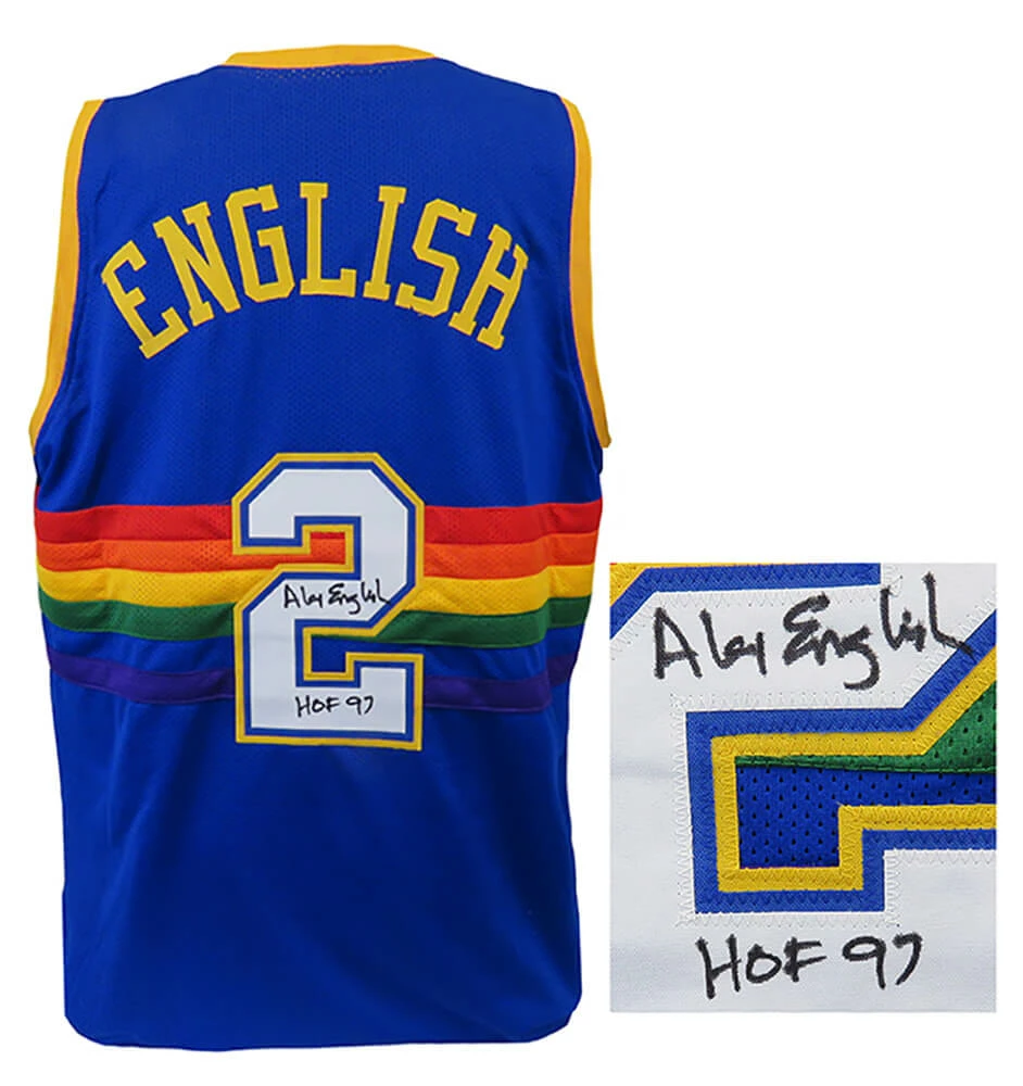 Alex English Signed Blue Throwback Custom Basketball Jersey w/HOF'97