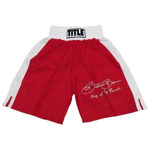 Eric 'Butterbean' Esch Signed Title Red & White Trim Boxing Trunks w/King of 4 Rounds