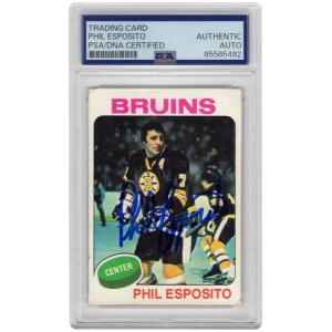 Phil Esposito Signed Boston Bruins 1975 Topps Hockey Card #200 - (PSA Encapsulated)